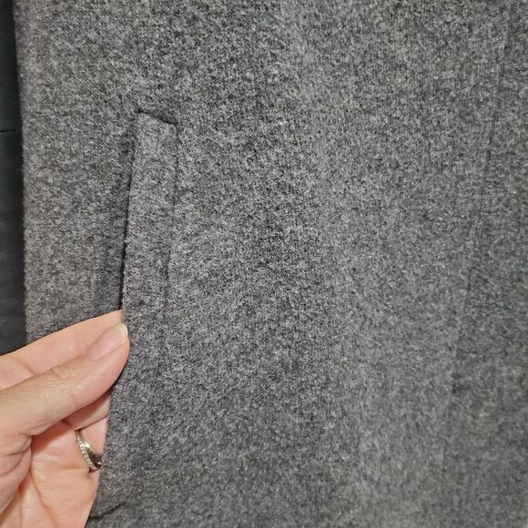 Theory Naomo Leather-Sleeve Felt Coat Size Small Gray Black Mixed Media S - Picture 13 of 16